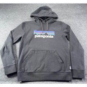 Patagonia Men's Black Worn Wear P-6 Logo Uprisal Cotton Hoody Size Small